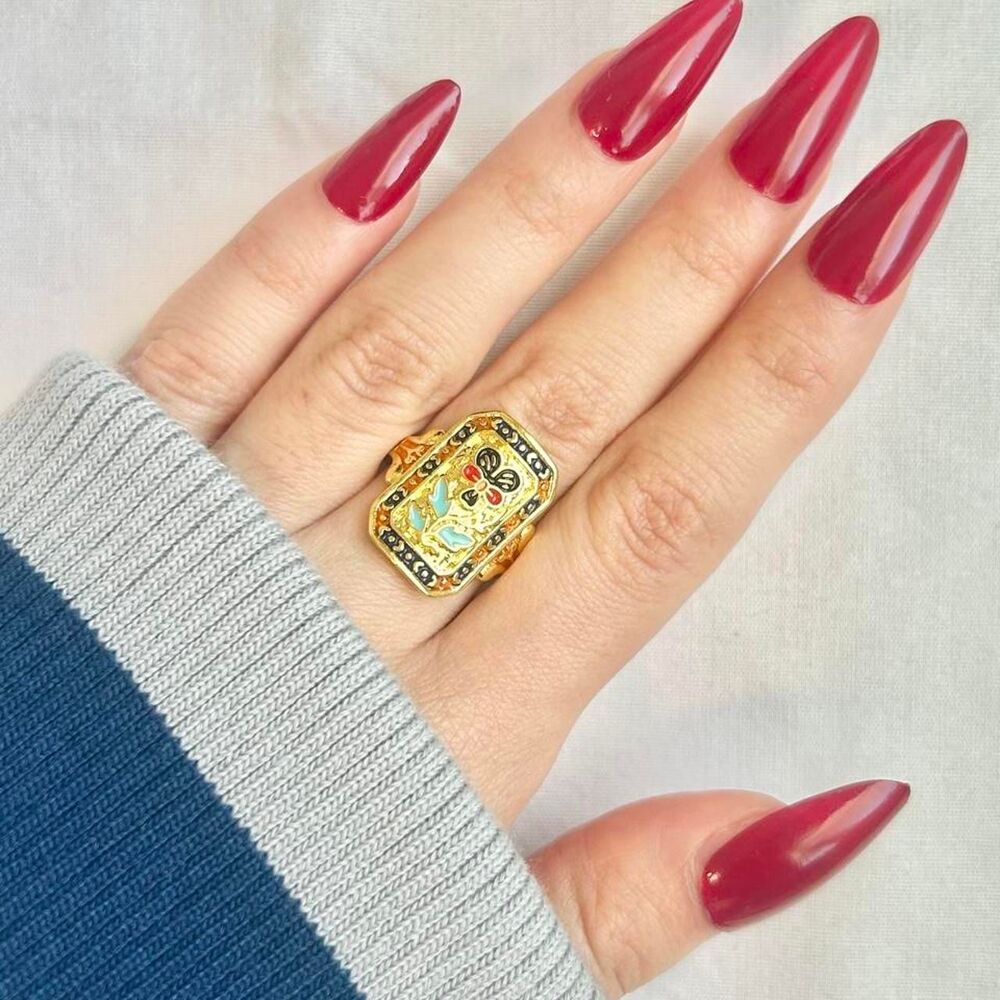 Vintage Inspired Luxury Gold Tone and Enamel Orchid Ring